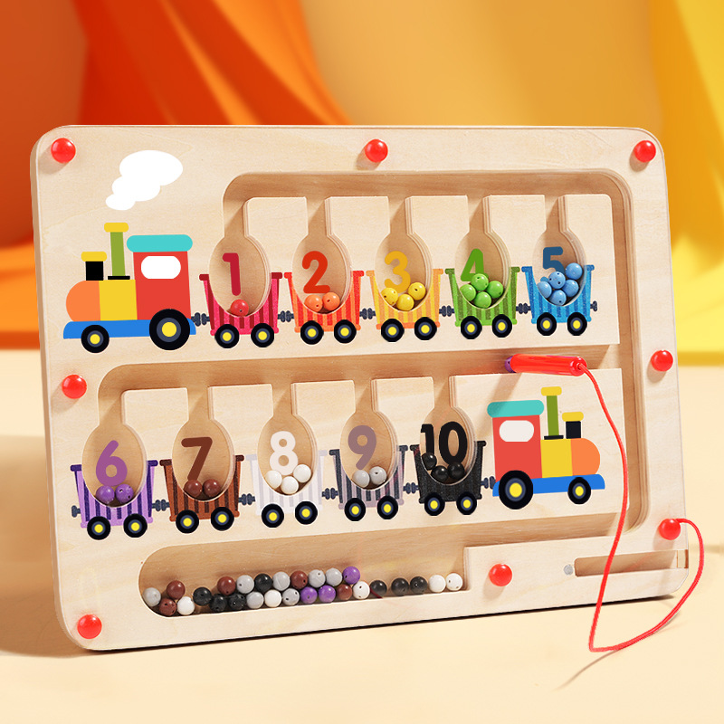 1-3 años de edad, clasificación de color magnético, tablero de conteo, bolígrafo de madera, laberinto, rompecabezas cognitivo, juguetes de jardín de infantes