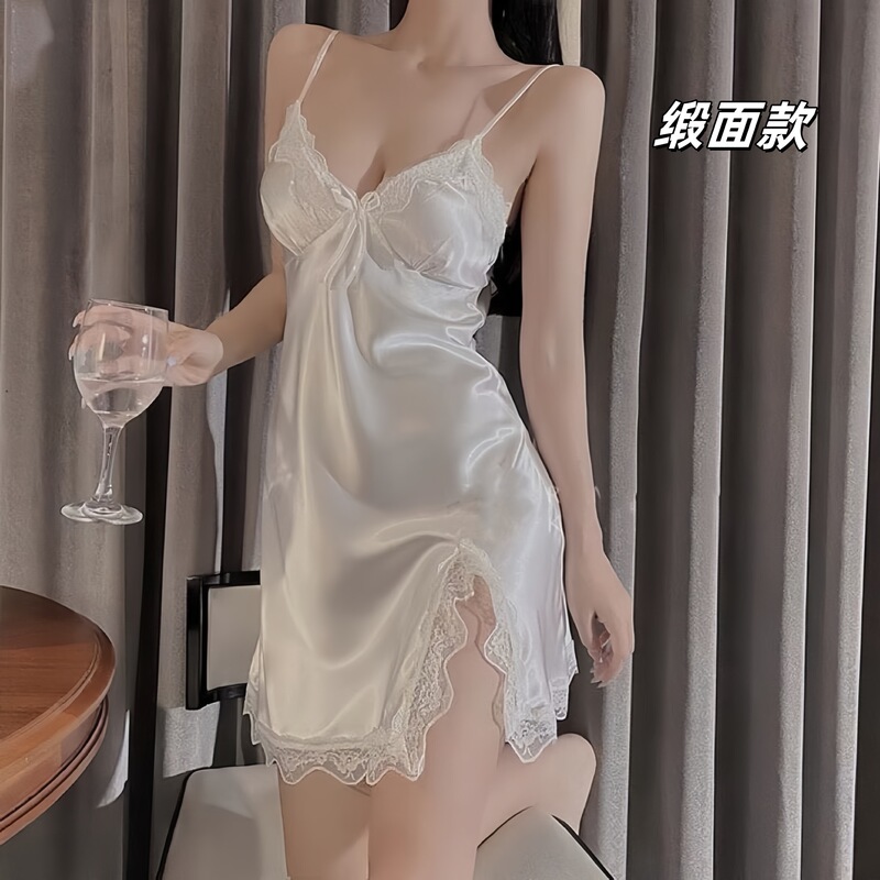 Night Fun Private Room Sexy Lace Sexy Pajamas Women's Satin Pure Desire Suspender Nightgown Hot Temptation Home Clothes Dropshipping