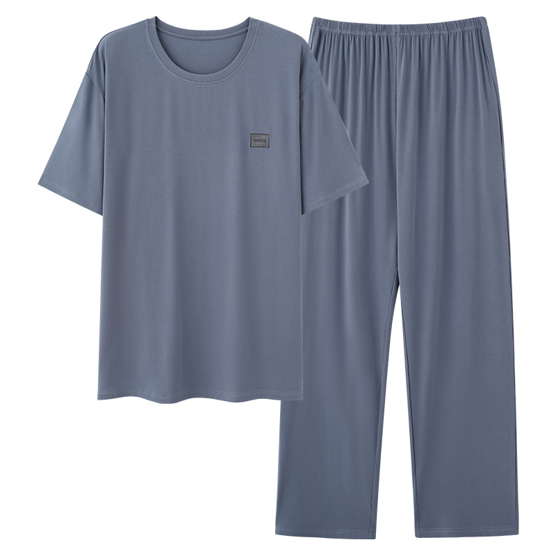 Cross-Border Pajamas Short-Sleeved Long Pants Men's Pajamas Modal Thin Style European and American Foreign Trade Simple Home Wear Set