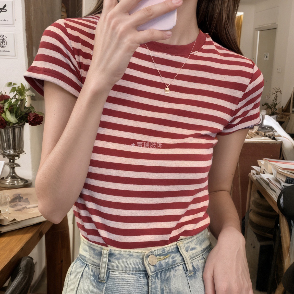 Summer Retro Striped Top Design New Short-sleeved T-shirt Women_ecoleips.com