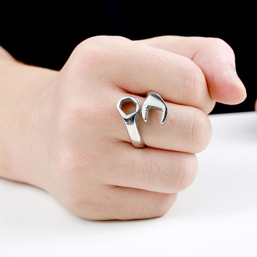 beier foreign trade fashion creative stainless steel wrench ring European and American trendy personalized men's ring jewelry wholesale