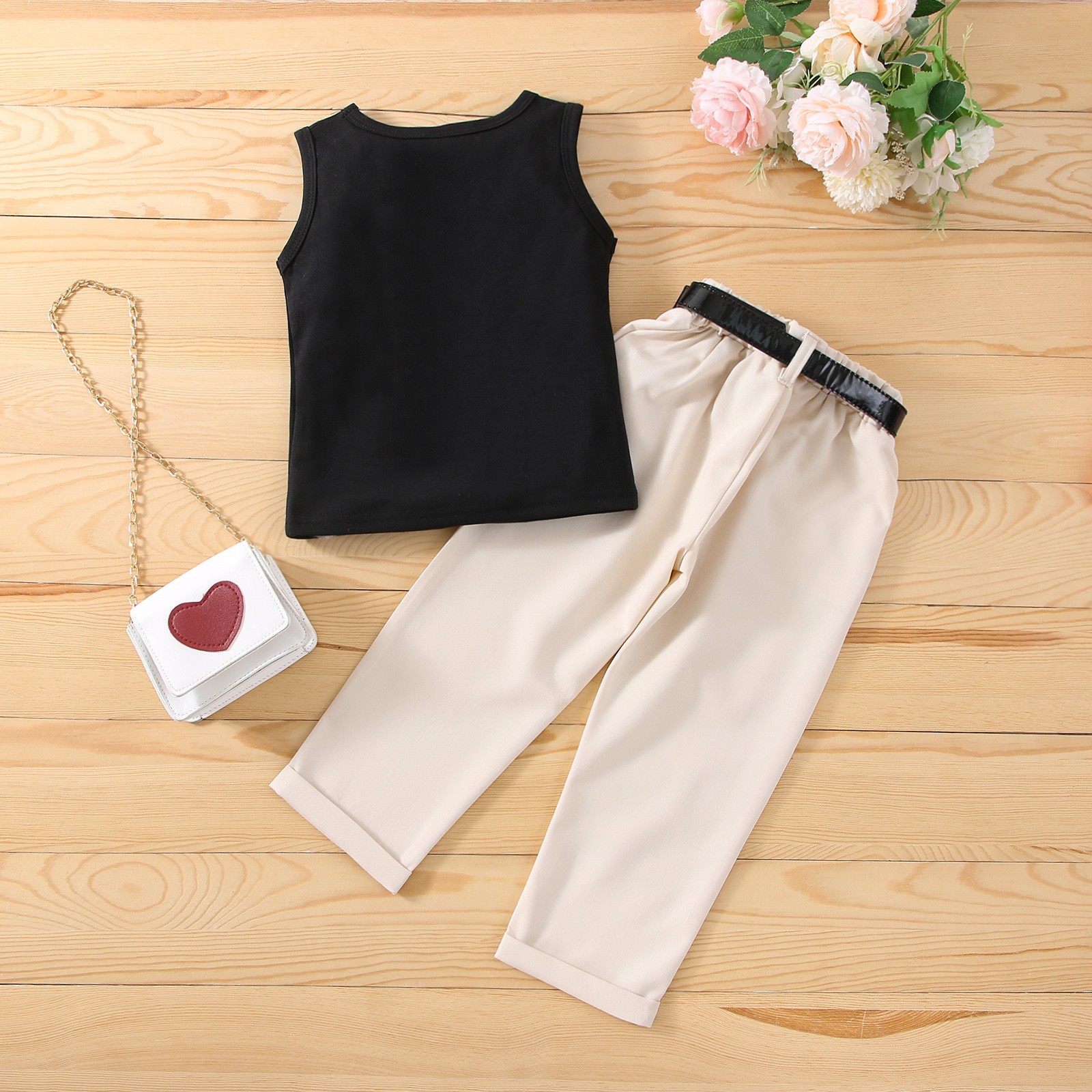 Pants Sets Sets Type 3 Pieces Set Quantity Simple Style Solid Color Belt Cotton Girls Clothing Sets