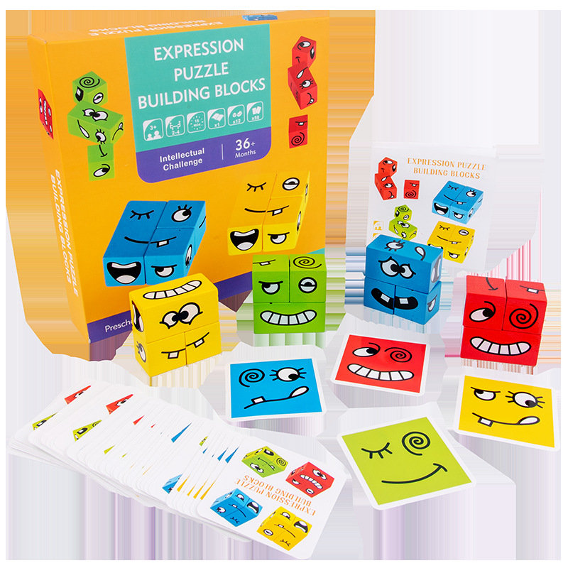 Los niños cambian la cara cubo de geometría gráfica emparejada bloques de construcción intelectuales padres e hijos juegos de mesa de madera desafío juguete de nivel