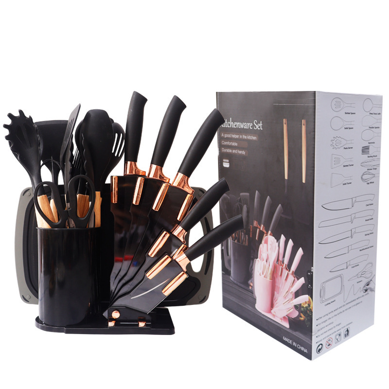 19 piezas de silicona de cocina antiadherente de silicona doméstica de grado alimenticio cuchillos de cocina set al por mayor