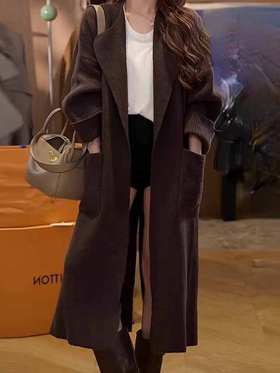 24 Dongpo Puyuan Hanli Hanqi medio y largo abrigo de punto con solapa Cardigan Otoño Invierno Superior