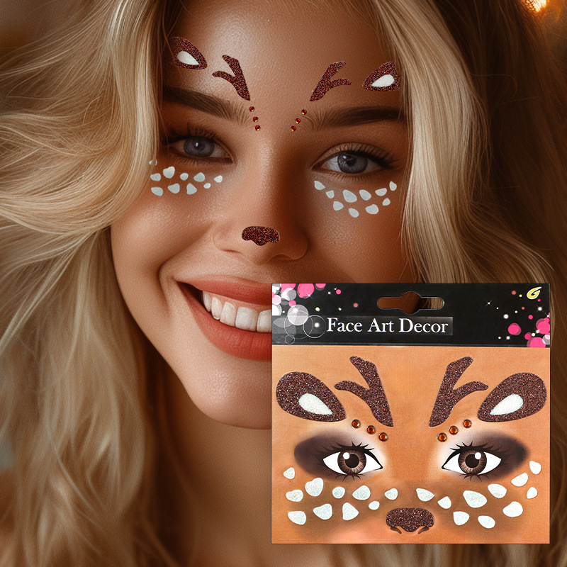 Cross-Border New Deer Sika Deer New Year Christmas Carnival Holiday Party Stage Performance Facial Makeup Stickers