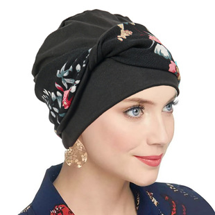 European and American Fashion Street Style Turban Hat Printed Headband Twisted Pullover Hat Flower Turban Hat in Stock