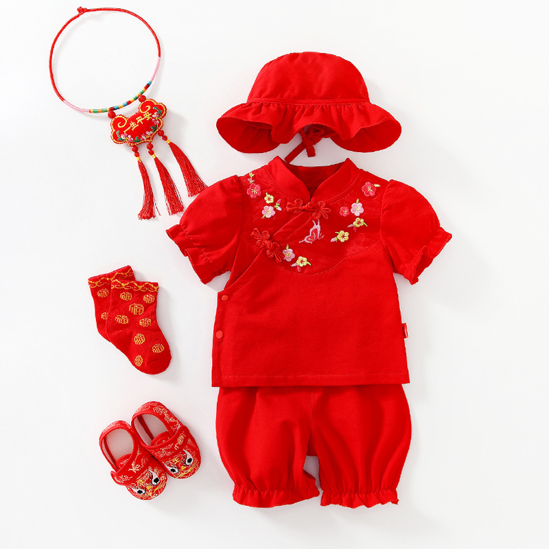 Baby girl's one-year-old dress summer one month old one-year-old one-year-old Princess Zhou one-day one-month full moon puff sleeve suit Baby girl's one-year-old dress summer one month old one-year-old one-year-old Princess Zhou one-day one-month full moon puff sleeve suit