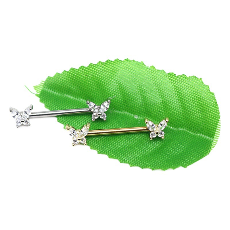 Bibi europeo y americano transfronterizo mariposa anillo de pecho simple anillo de pecho de circón blanco animal fabricante de uñas de mama en stock