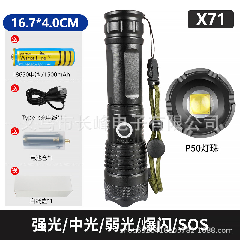 Linterna de luz fuerte transfronteriza P90, linterna recargable con zoom telescópico de aleación de aluminio, iluminación de largo alcance al aire libre, luz de pesca nocturna