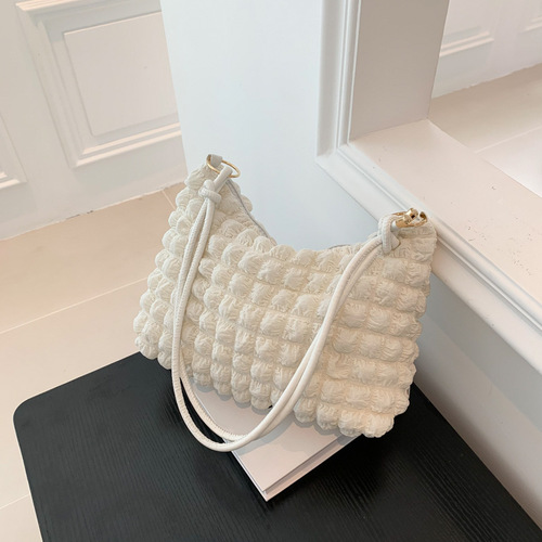 Women's simple temperament, gentle pleated armpit bag, women's  spring and summer new style single shoulder crossbody bag, small square bag