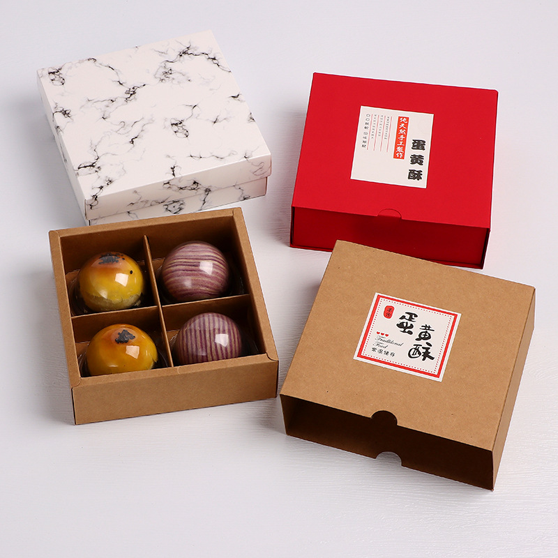 蛋黄酥包装盒4粒6粒装大号手提礼盒纸盒子长方形2粒大理石牛皮纸