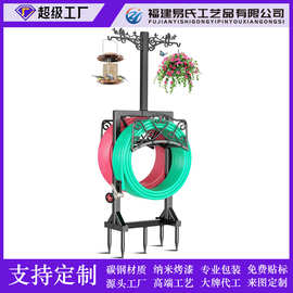 带2个鸟雕像牧羊人钩和5个钉子的水管架升级加厚双面独立式软管架
