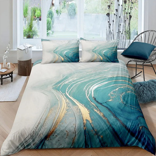 Marble Pattern down Quilt Cover Set Aliexpress Amazon Cross-Border Quilt Cover Pillowcase Bed Decoration