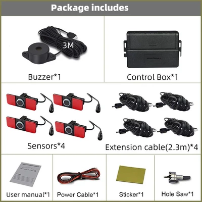 The Erlangshen reverse radar with 4 rear sensors emits a sound like the original and features high-precision ultrasonic detection (Park radarı) - black