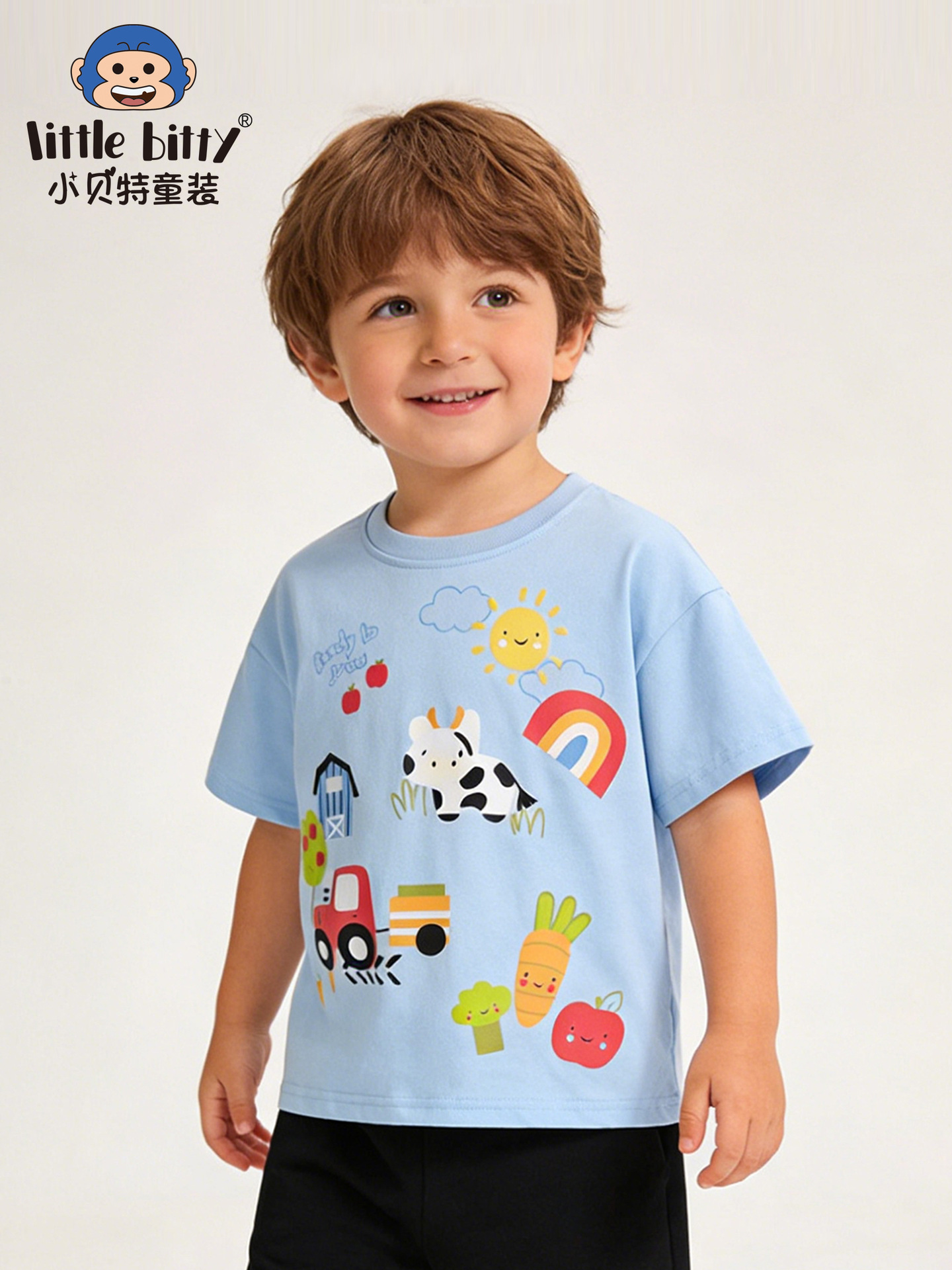 Cross-Border European and American Children's Clothing 26Th Spring/Summer New Children's Short-Sleeve T-Shirt with Cartoon Animal Print for Boys, Wholesale in Stock