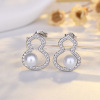 Earrings with bow from pearl, small design brand silver needle, silver 925 sample