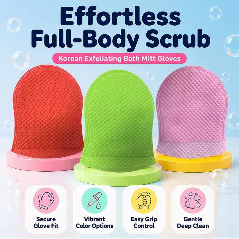 Cross-border in-stock three-color Korean-style bath gloves, bathing and cleaning care products Cross-border in-stock three-color Korean-style bath gloves, bathing and cleaning care products