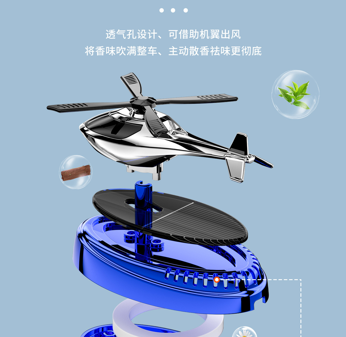 New Solar Helicopter Aromatherapy Car Perfume Center Console Rotating Fragrance Long-Lasting Fragrance Fragrance Ornaments