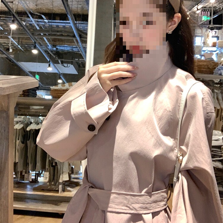 中长款粉色立领风衣外套女秋季法式复古气质显瘦感大衣|undefined