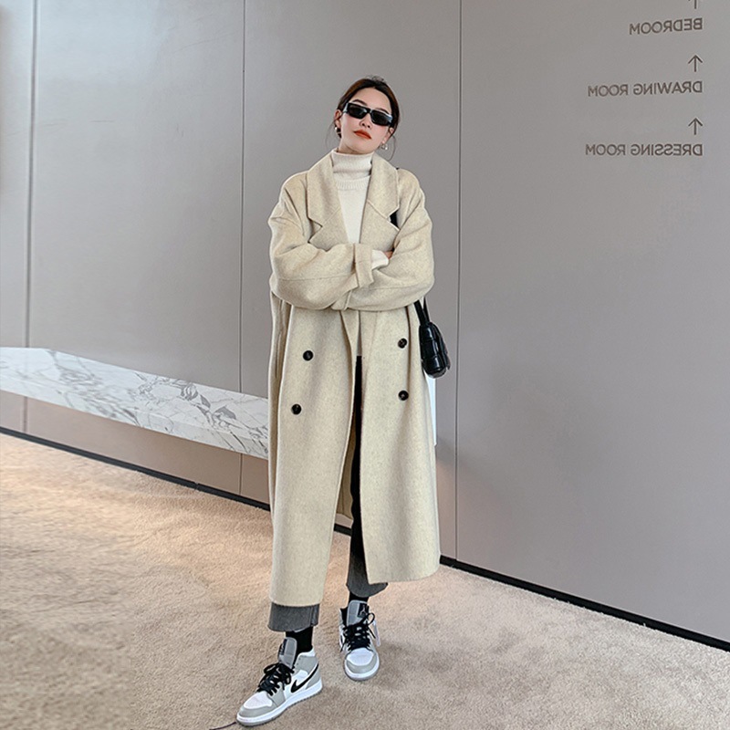 2021年法式中长款过膝英伦风休闲秋冬季简约大气毛呢外套大衣