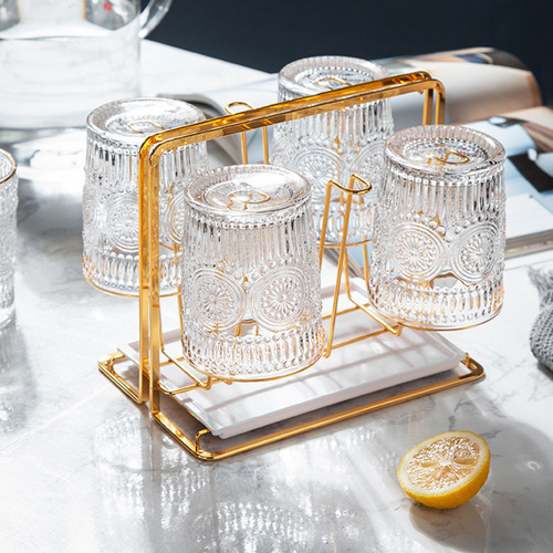 Light luxury metal cup rack storage rack glass cup household water cup holder cup storage wine glass rack upside down drain rack