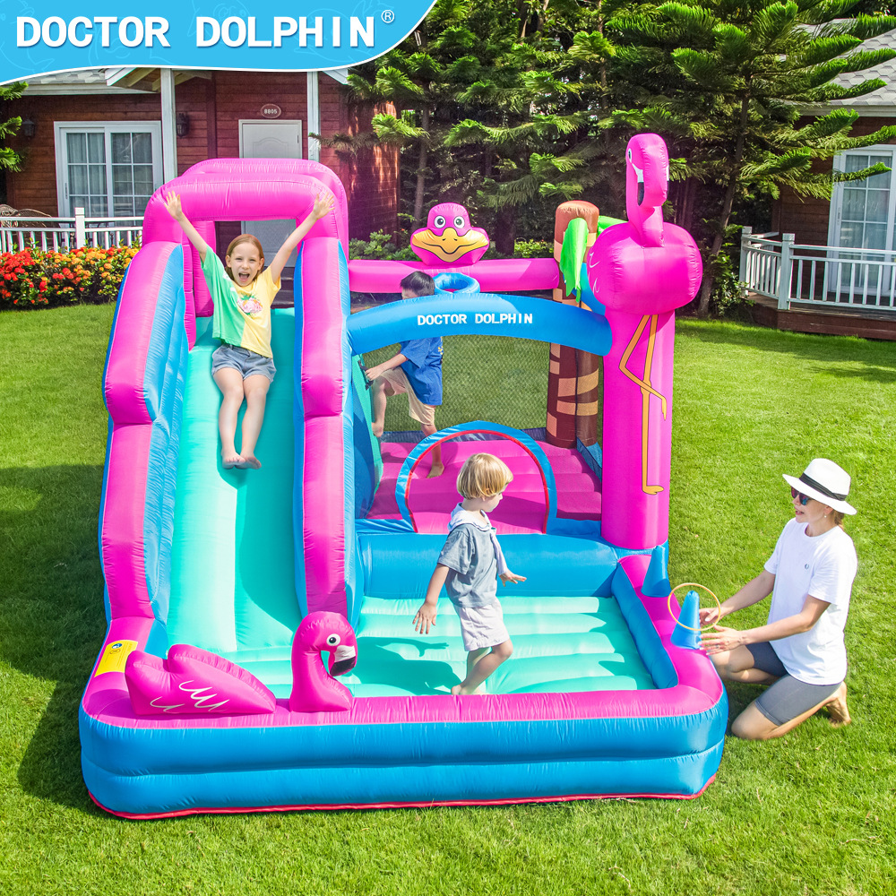 Doctor Dolphin | Castillo de llenado de castillo pequeño hogar inflable para niños Castillo Flamingo saltando cama Castillo