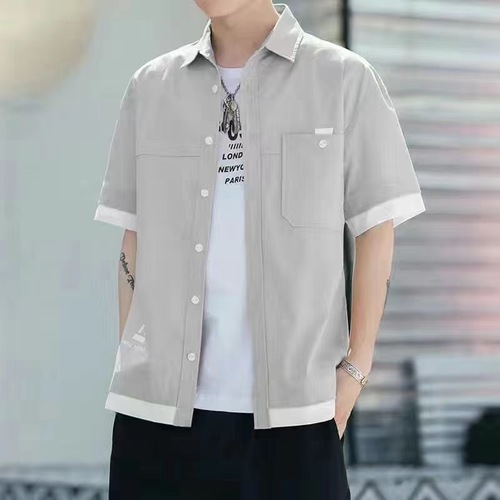 Men's Short Sleeve Summer Korean Style Trendy Cool Casual Two-Piece Shirt Student Top