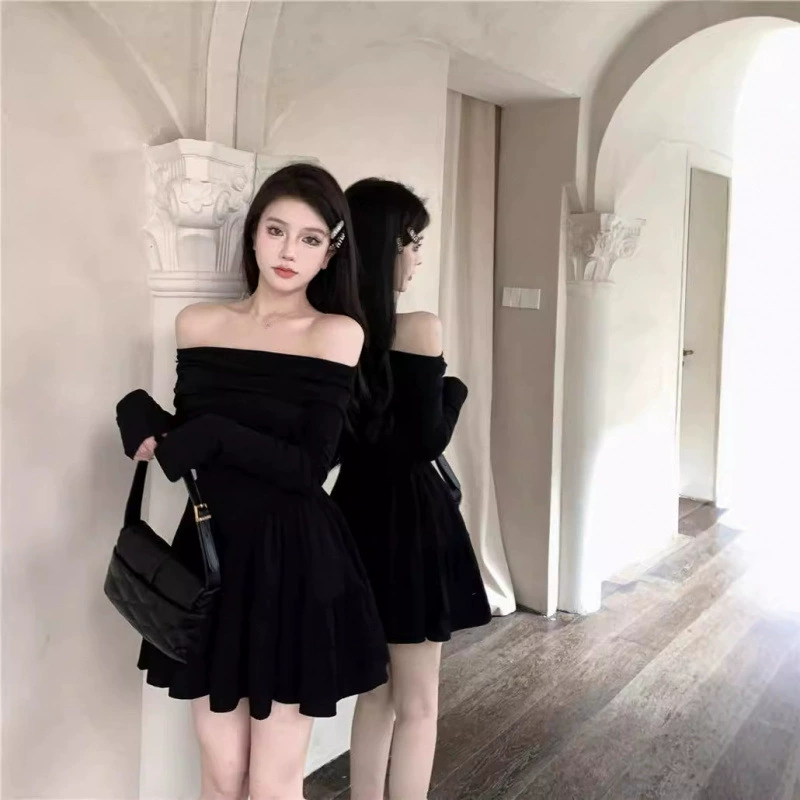 Французское темпераментное платье с короткими юбками и длинными рукавами с воротником