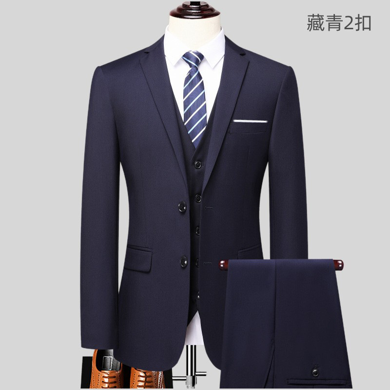 New Men's Suit Professional Jacket Suit Men's Work Professional Wear Black Navy Gray Two-Button Formal Trousers