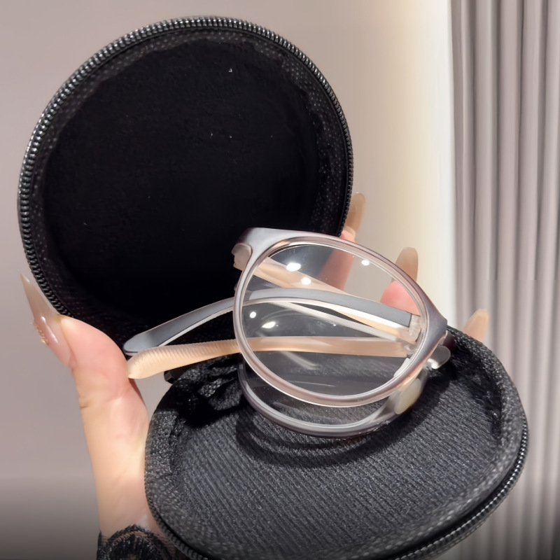 Gafas de lectura plegables, portátiles, ultraligeras, retro, transfronterizas, de una sola lente, suministro directo de fábrica, gafas de lectura con montura redonda pequeña para personas de mediana edad y mayores.