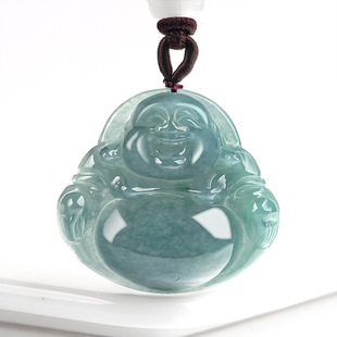 Natural A- Goods Jade Blue Water Buddha Big Belly Buddha Old Material Iceseed Jade Pendant Men's Necklace Women's Pendant