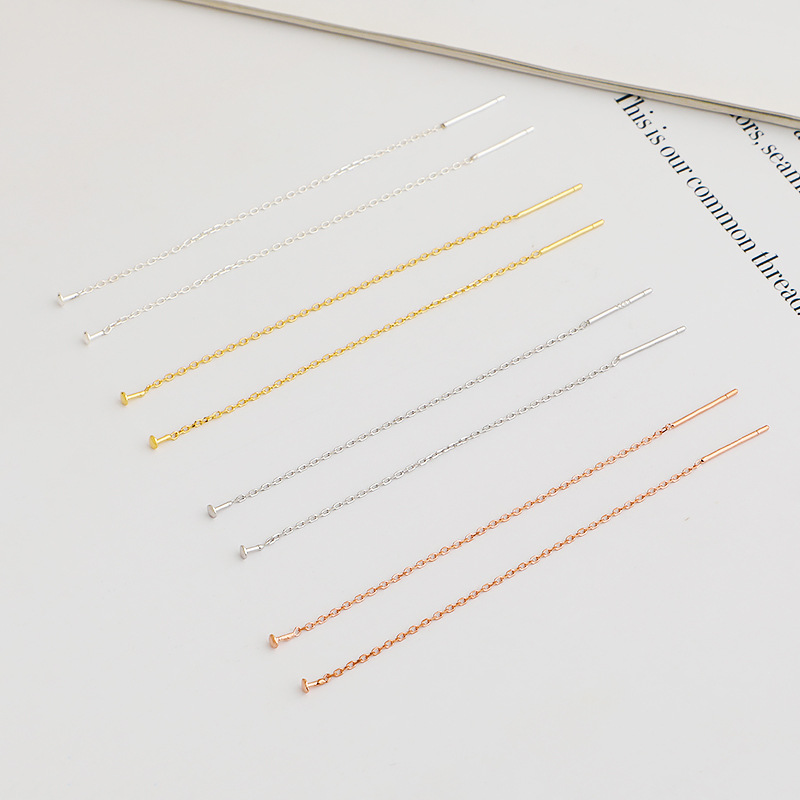 T字耳線S925銀飾DIY手工路路通耳環帶針耳線配件串珠材料十字鏈