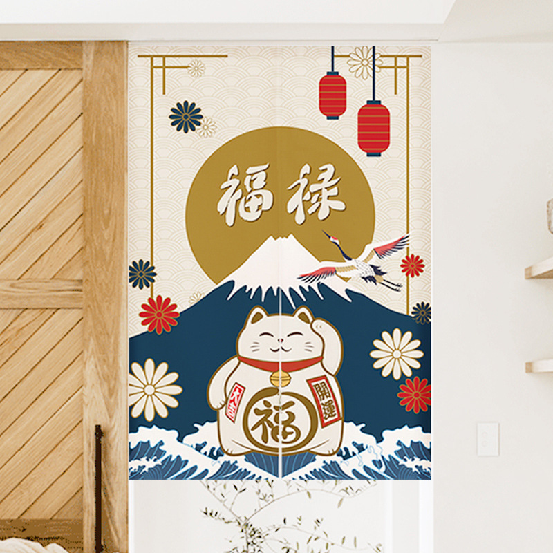 Japanese-style Fabric Door Curtain Partition Curtain Bedroom Kitchen Bathroom Toilet Non-perforated Cloth Curtain Half Curtain Feng Shui Curtain Decoration