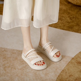 Thick-Soled Sandals for Women 2025 New Summer Roman Fairy Style Sandals Versatile One-Line Straps Two-Wear Slippers for Outer Wear