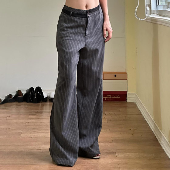 Contrast Color Double Trousers Design Striped Straight Pants Women's Niche All-match Loose Dagging Wide Leg Tall Casual Pants