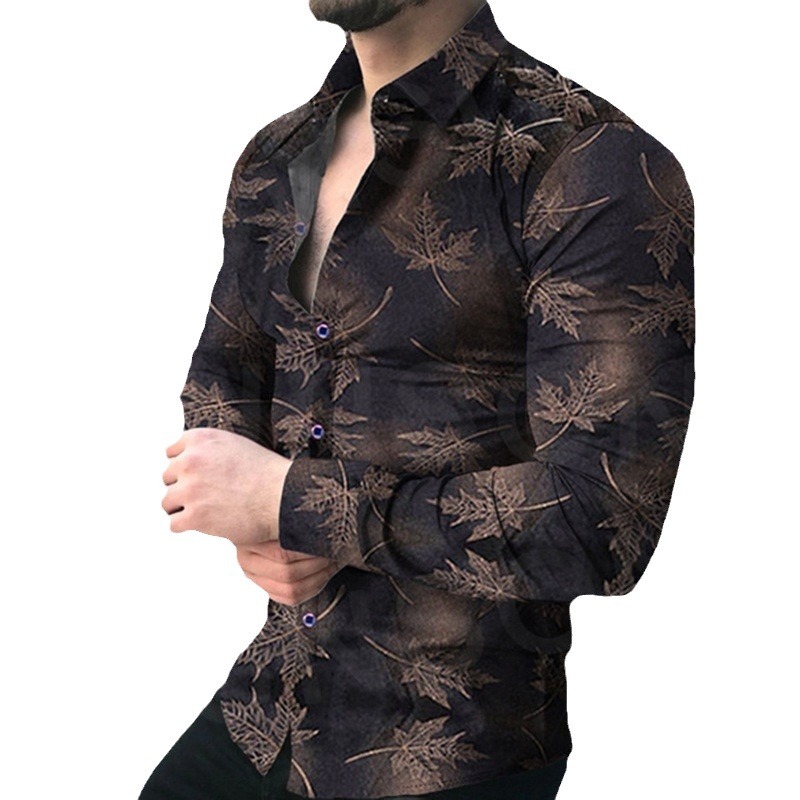 Nueva camisa de manga larga de solapa de los hombres europeos y americanos 3D Impresión digital popular camisa casual superior ventas directas de fábrica