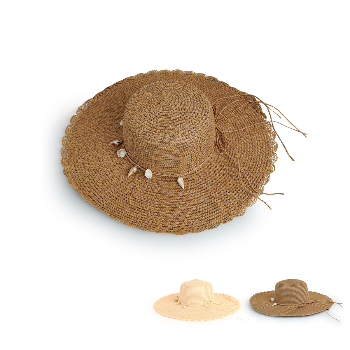 Sombrero de playa de ala ancha versátil a prueba de sol costero concha de encaje sombrero de paja que cubre la cara de las mujeres de moda estilo coreano sombrero fresco de moda Nuevo