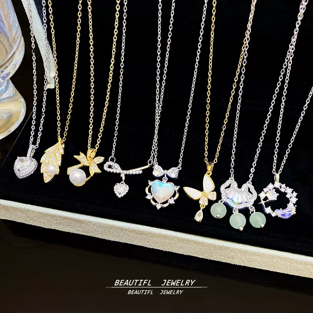 日韩轻奢甜美优雅吊坠小众设计感锁骨链气质钛钢不掉色项链配饰女