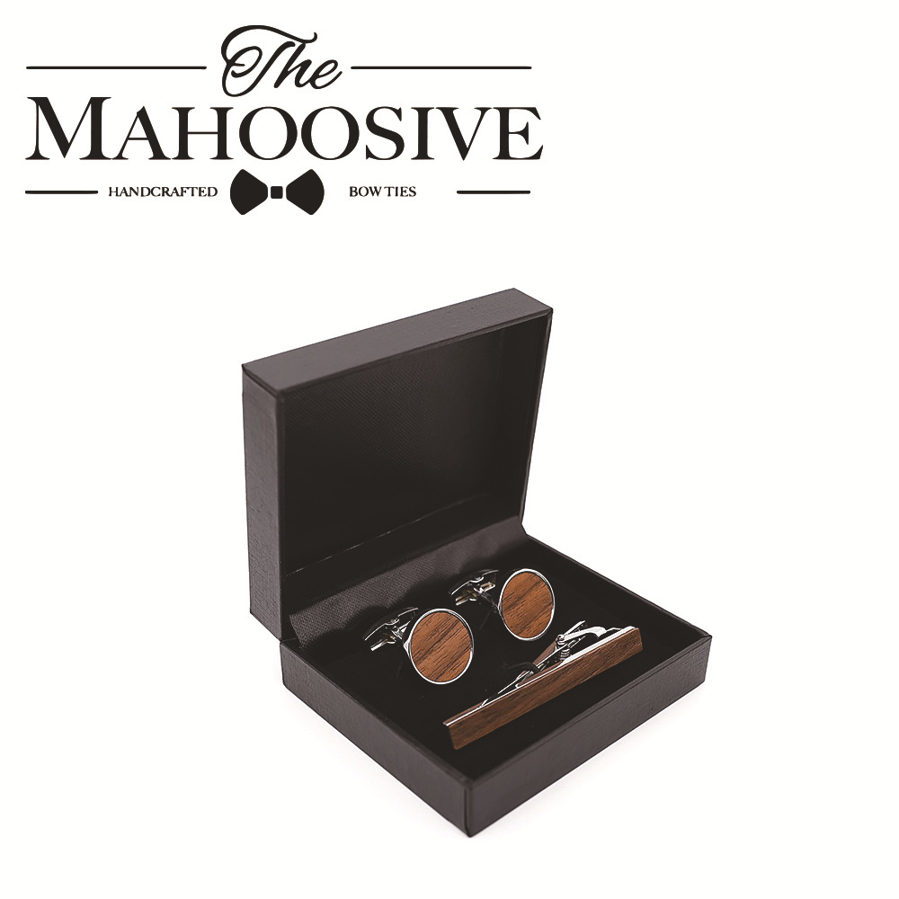 Set of 2021 New French-Style Shirt with Wooden Decorative Cufflinks and Exquisite Wooden Tie Clip, One Piece Shipping