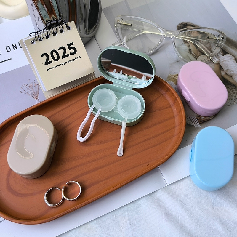 Cream-Colored Contact Lens Case with Mirror, Companion Box, Care Box, Portable and Simple Wholesale