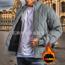 棉服男2024秋冬季新款休闲菱形加棉加绒夹克外套修身棉服上衣潮