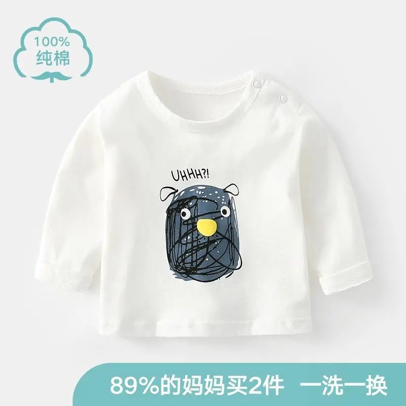 赤ちゃんの春と秋のtシャツの長袖の純綿はかわいいです。