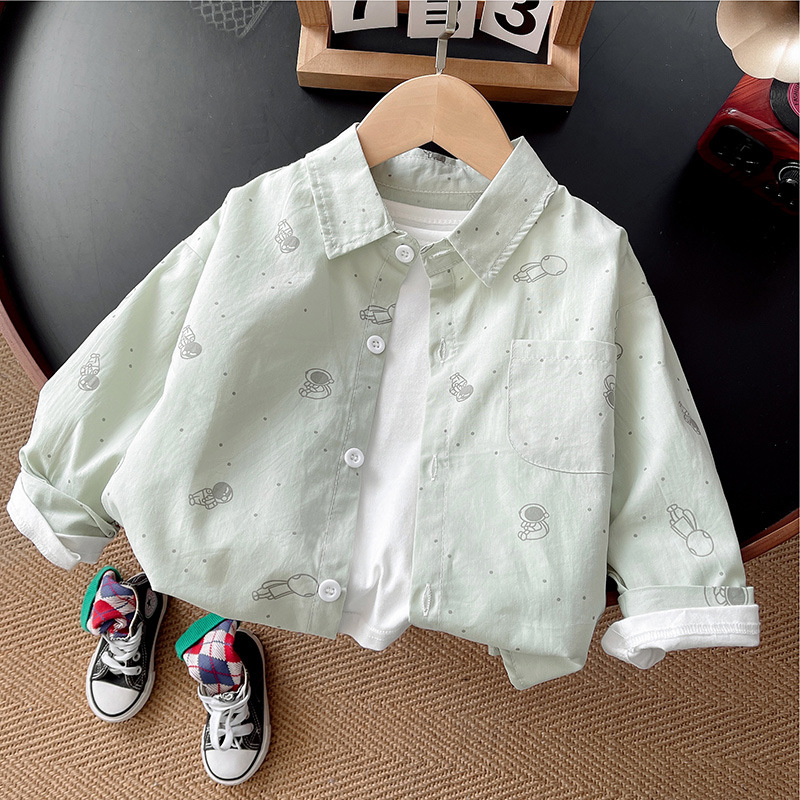 Camisa de manga larga para niños primavera y verano nuevo top estampado de dibujos animados para bebés suelto y salvaje otoño camisa de solapa coreana marea
