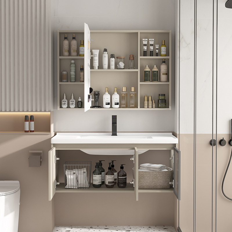 Gabinete de baño de aluminio espacial de panal grueso combinado de aire crema lavabo