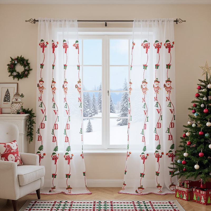 New American-style Christmas Curtains With Santa Claus Embroidery Blackout Fabric_voghion.com