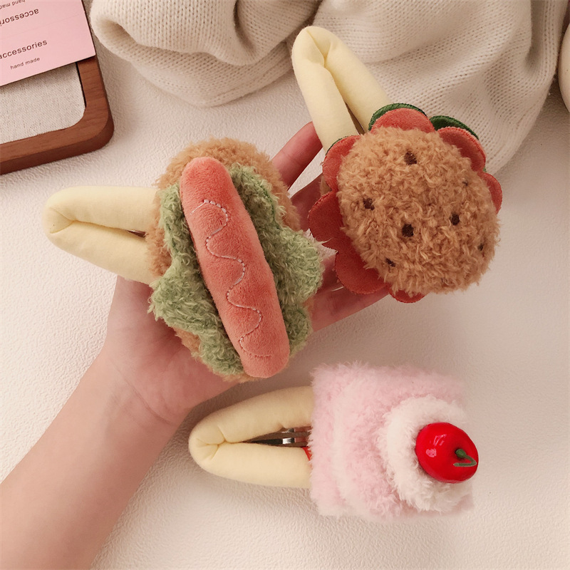 趣味蛋糕发夹女仿真三明治汉堡发卡立体毛绒BB夹个性头饰发饰品|undefined