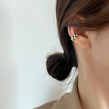 韓國黑白棋盤格耳骨夾無耳洞耳環耳夾氣質感耳飾女耳釘