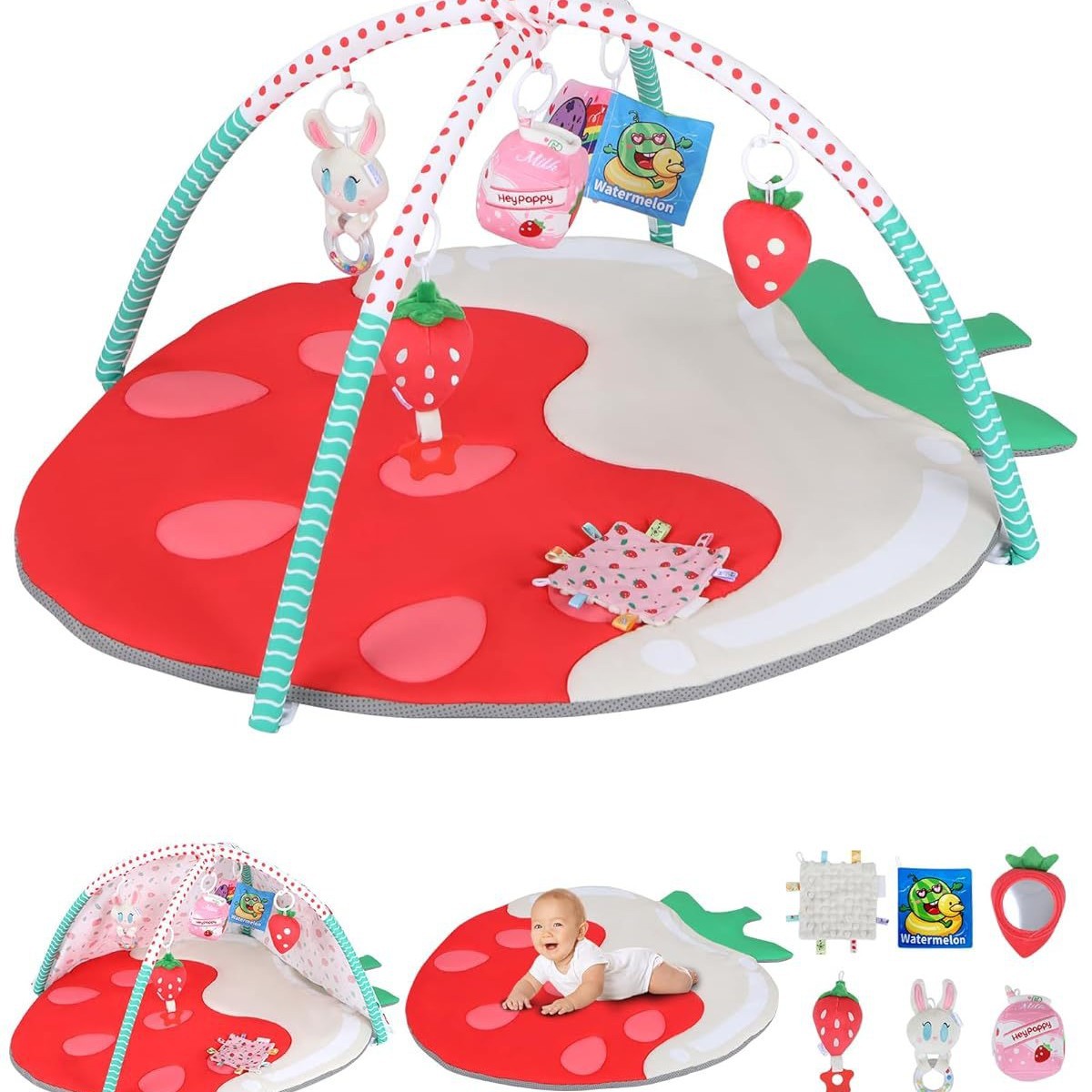 Factory Customized Abdominal Time Mat 9-in-1 Strawberry Baby Game Fitness Mat Oversized Baby Activity Mat with Sunshade