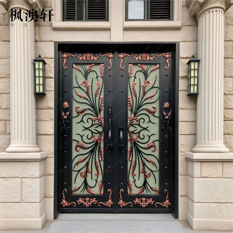 Foshan Source Manufacturer Wrought Iron Villa Double-Opening French-Style European-Style Door, Forged Export Vintage Entry Glass Door